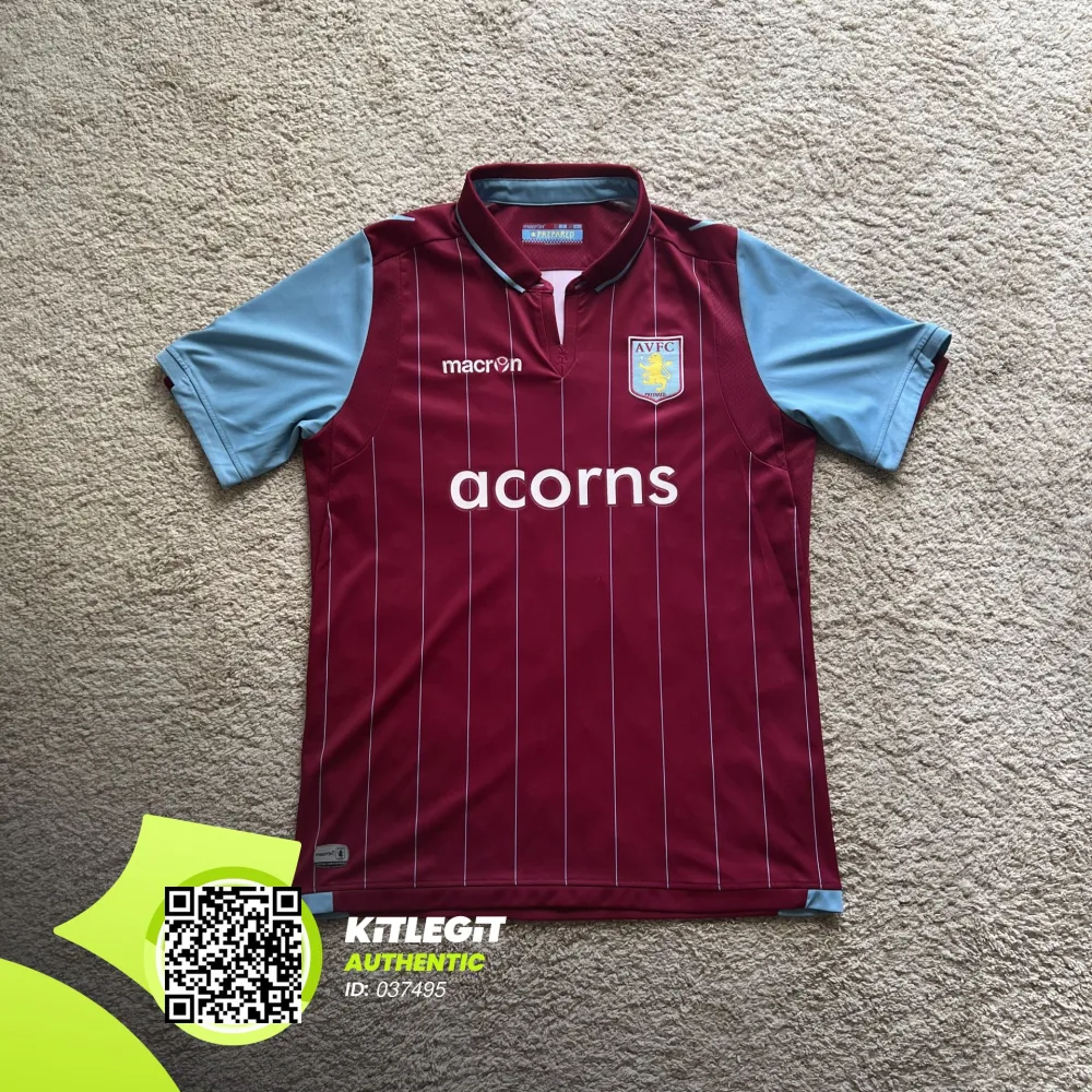 Front view of Aston Villa 2014/15 Macron Home Shirt (Acorns) - Junior XL